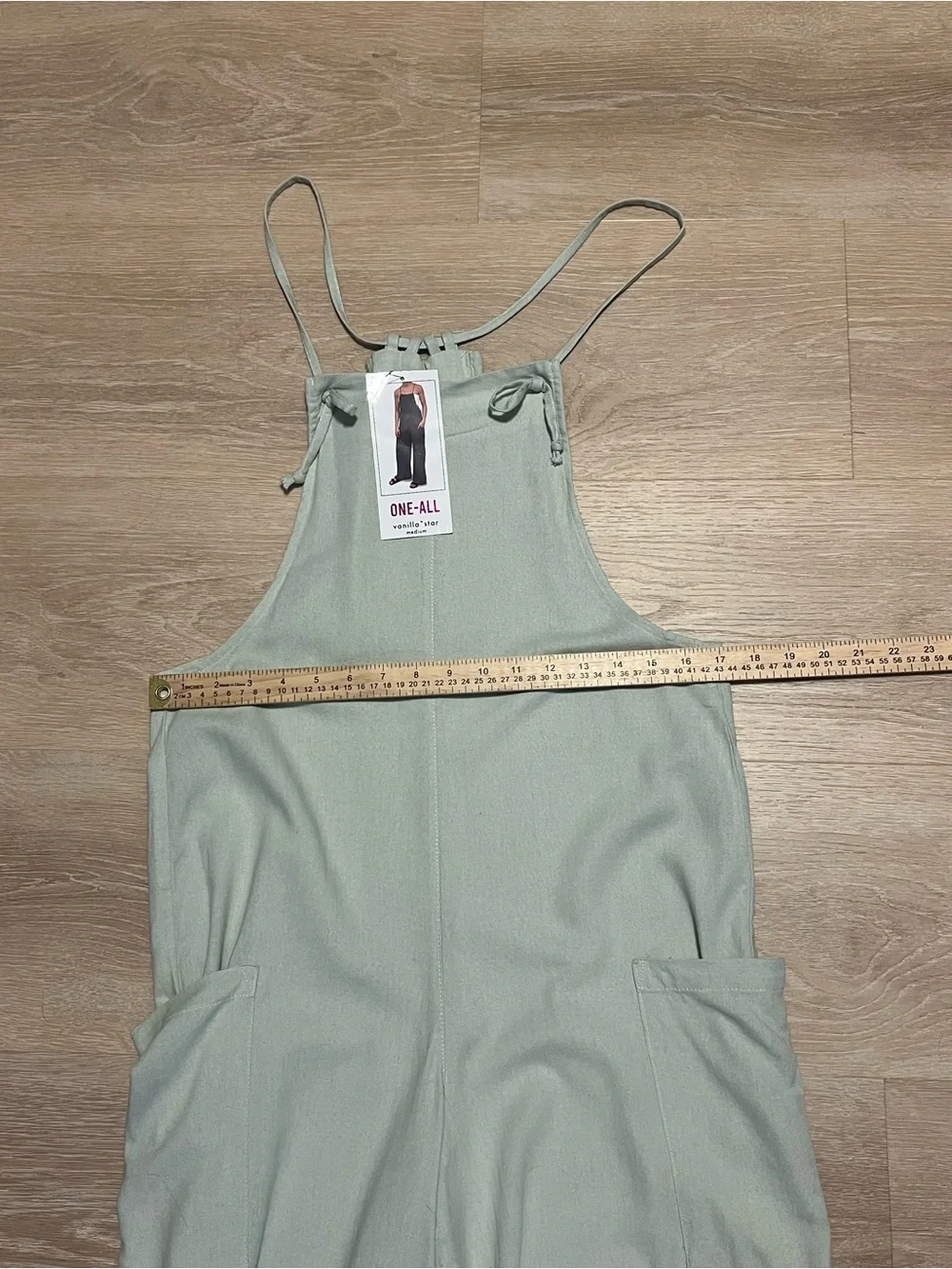 NWT Vanilla Star Sage Green Linen Blend Wide Leg Jumpsuit Strappy Back Size M